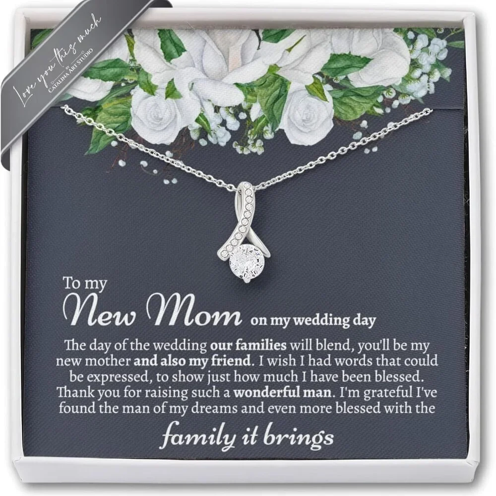 Wedding Gift Necklace Stainless Steel 14k White Gold CZ Heart Mom Bride